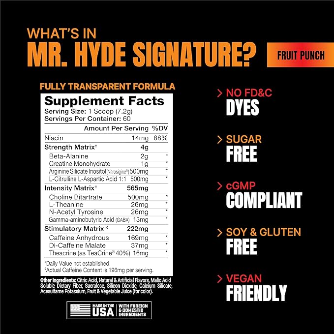 PROSUPPS Mr. Hyde Signature Pre Workout Powder with Creatine, Beta Alanine & Caffeine - Performance, Energy & Endurance - Clean Fitness & Gym Supplements for Men & Women (Fruit Punch, 60 Servings)