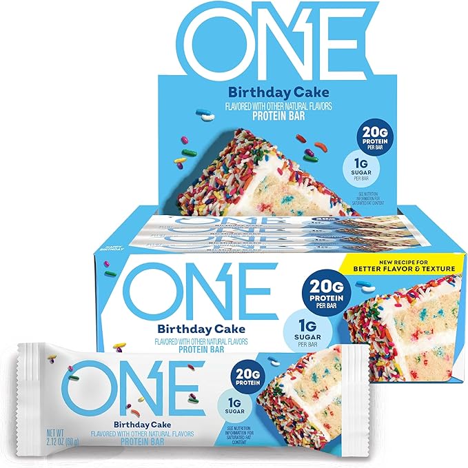 ONE Protein Bars, Birthday Cake, Gluten Free with 20g Protein and 1g Sugar, Pantry Staples, 2.12 oz (12 Count)