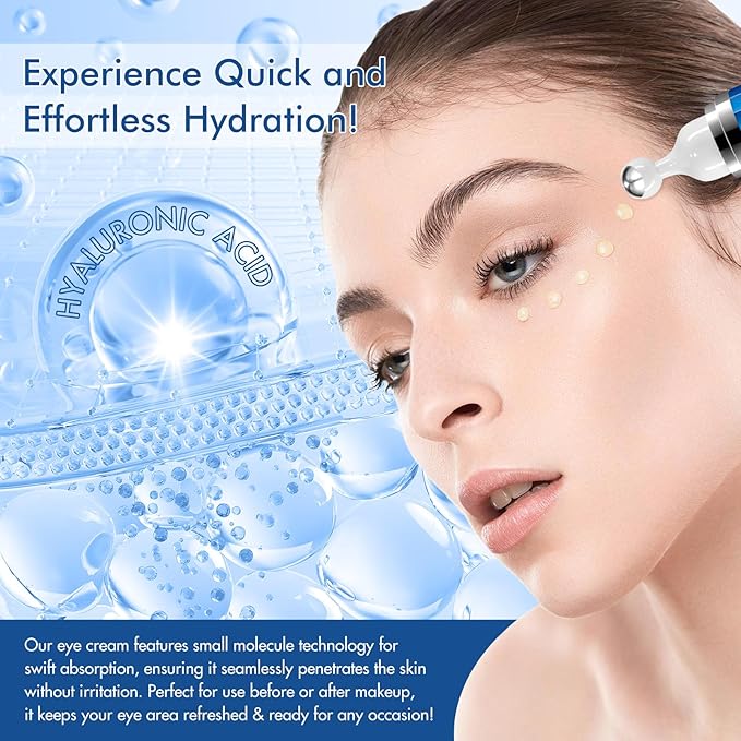 Eye Serum with Caffeine - Caffeine & Retinol Eye Cream for Dark Circles - Under Eye Cream Morning Skincare - Hyaluronic Acid and Niacinamide Eye Cream - Daily Eye Serum for Eyelids Puffiness