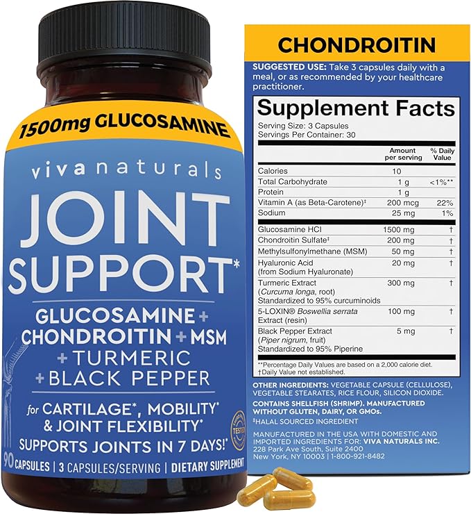 Glucosamine Chondroitin MSM Joint Support Supplement, 90 Capsules - with Turmeric, Black Pepper, Boswellia and Hyaluronic Acid - Joint Health Supplement for Mobility, Flexibility and Comfort