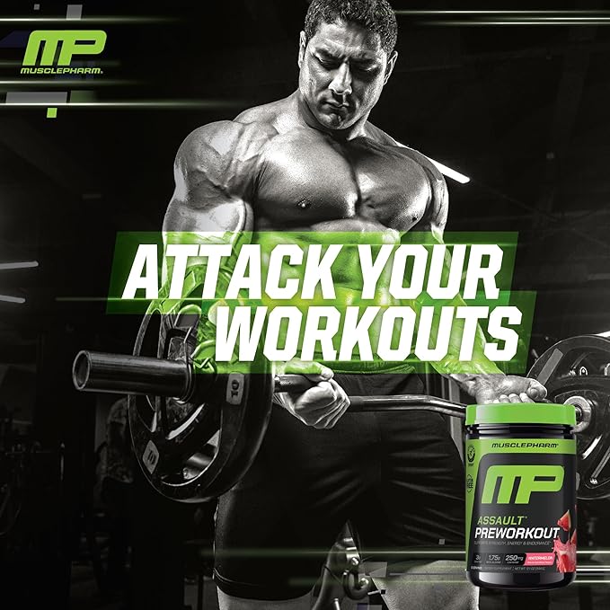 MusclePharm Assault Energy & Strength Pre Workout Powder for Men & Women with Beta Alanine, Caffeine, Creatine & Betaine Anhydrous, Pre-Workout Supplements, 30 Servings, Watermelon Flavor