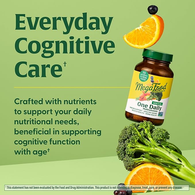 MegaFood Men's 55+ One Daily - Multivitamin for Men with Vitamin B12, C, D & Zinc - Optimal Aging & Immune Support Supplement - Vegetarian - Made Without 9 Food Allergens - 60 Tabs