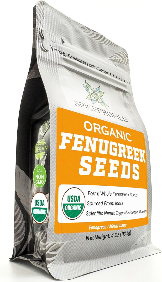 USDA Organic Fenugreek Seeds, Lab Tested for Heavy Metals, Resealable 4oz Pouch, Methi, Semillas de Fenogreco