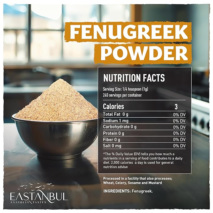 Eastanbul Fenugreek Powder, 8.5oz, Fenugreek Powder For Hair Growth, Ground Methi Seeds AKA Fenogreco Seed, Trigonella Foenum-Graecum, Perfect Spice for Indian Recipes, Natural, Vegan, Gluten Free