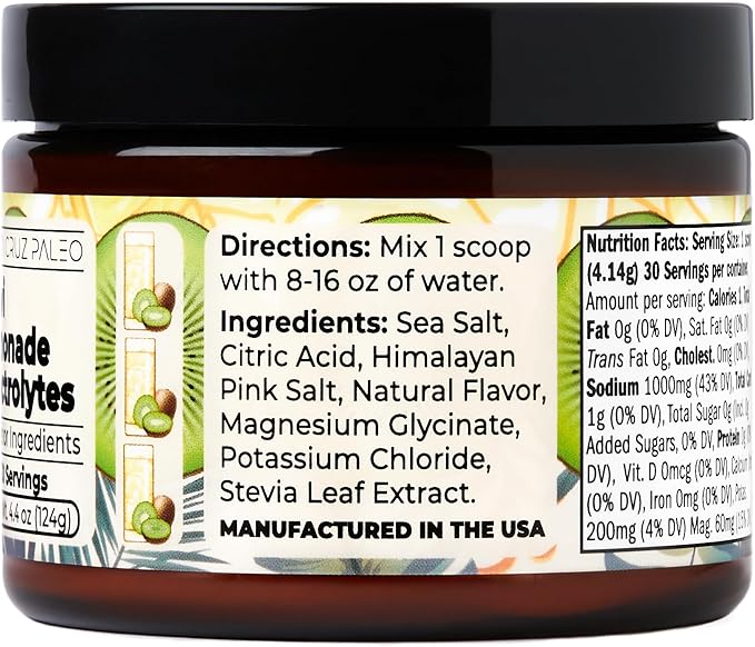 Santa Cruz Paleo Electrolyte Powder Kiwi Lemonade with Himalayan & Sea Salt, Magnesium, Potassium, Sugar-Free, 30 Servings