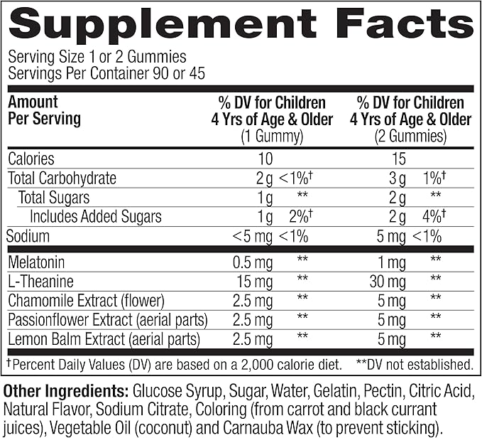 OLLY Kids Sleep Gummy, Occasional Sleep Support, 0.5mg Melatonin, L Theanine, Chamomile, and Lemon Balm Extracts, Childrens Chewable Supplement, Raspberry Flavor - 90 Count