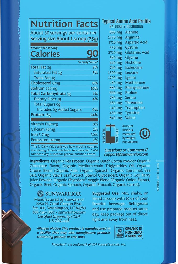 Organic Protein Greens Superfood Powder | Vegan Plant-Based Organic Protein Powder Chocolate Flavored with BCAA Amino Acids & Superfood Blend | Non-GMO Soy Dairy & Gluten Free (Chocolate, 30 Servings)