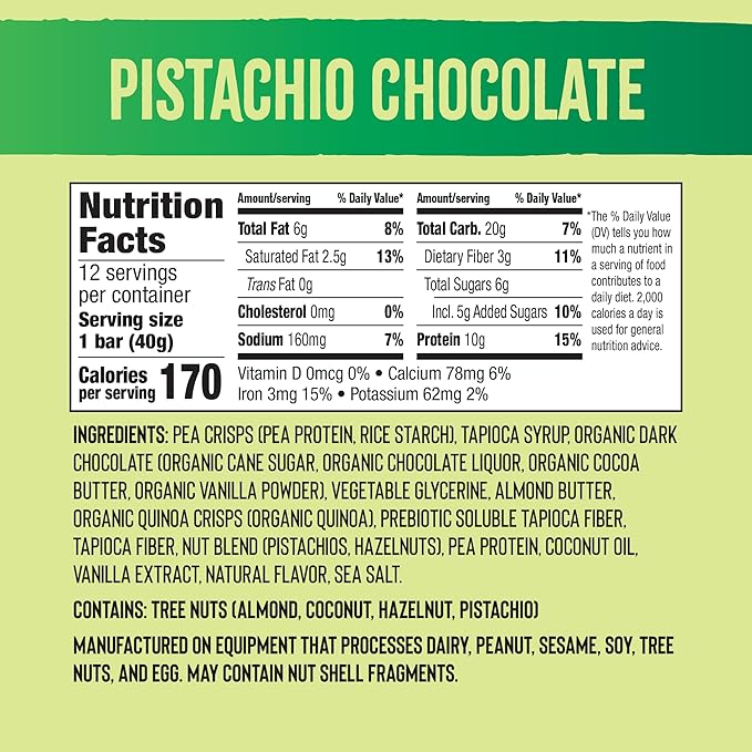 Mezcla Vegan Protein Bars, Gluten Free Snack Made with Dark Chocolate, Pea Protein, Pistachios and Other Premium Ingredients, Dubai Chocolate Bar, Healthy Snacks, Pistachio Chocolate, 10g of Protein, 12 Pack