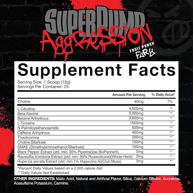 Gaspari Nutrition SuperPump Aggression Pre-Workout: Energy, Focus, Endurance and Recovery, with Creatine and Caffeine (25 Servings, Fruit Punch Fury)