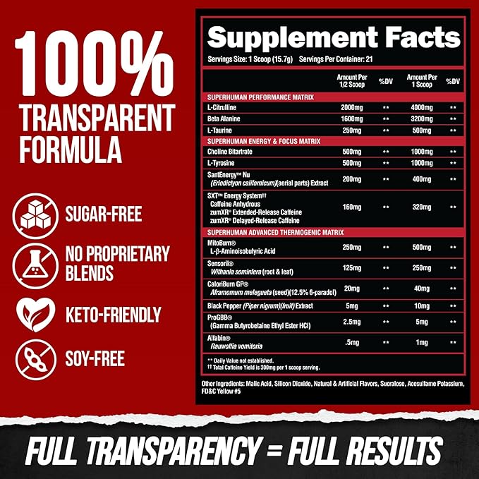 ALPHA LION Superhuman Burn – 2 in 1 Metabolism Booster Pre Workout and Thermogenic Fat Burner for Men – Appetite Suppressant and Weight Loss Supplement (21 Servings, Sweet Black Cherry Flavor)