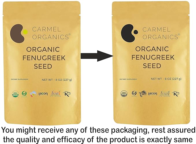 CARMEL ORGANICS Fenugreek |Methi Seeds (Whole, 8 Ounce or 0.5 Lbs)(Pack of 1) | USDA Certified Organic | Non-Gmo | No Added Preservatives | Indian Origin Fenugreek Seeds