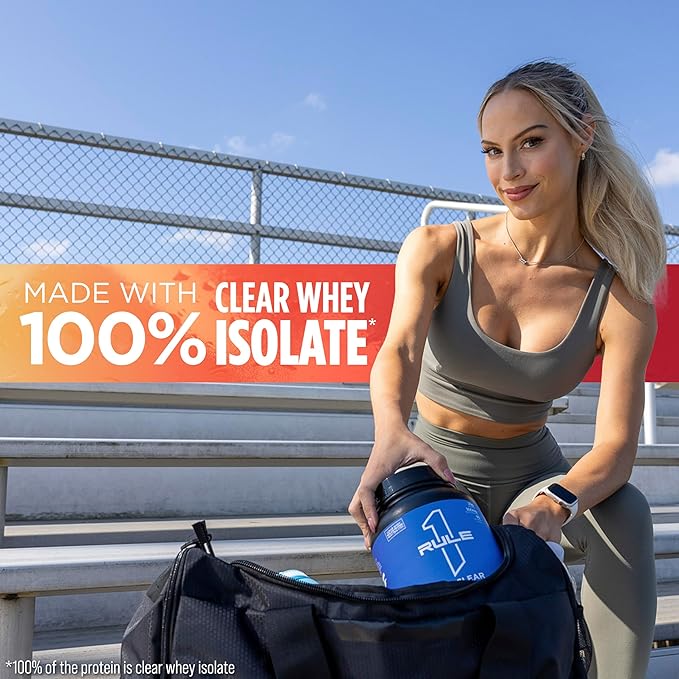 Rule One Proteins Clear Isolate - 20g All-whey Isolate Protein, Over 9g EAAs, 300mg of Electrolyte Minerals, 90 Calories, Light, Crisp, and Refreshing Taste (27 Servings, Strawberry Lemonade)