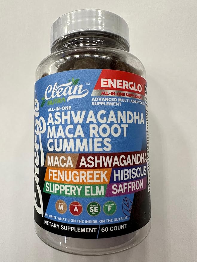 Ashwagandha Maca Root Gummies with Fenugreek Hibiscus Slippery Elm Saffron Extract & Beta Carotene | Peach Flavor Vegan Gummy Vitamins Adaptogen Cortisol Supplement Energlo by Clean Nutra (3)