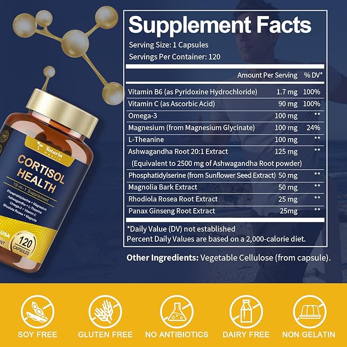 Cortisol Supplement with Ashwagandha,Magnesium,Rhodiola Rosea,L Theanine,Hormone Balance for Women Mood, Focus, Sleep Support 120 Vegan Capsules (Pack of 2)