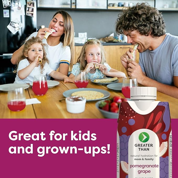 Greater Than Lactation Supplement Support, Coconut Water, Vitamins & Electrolyte Drink for Breastfeeding & Immune Support, Lactation Cookies Alt, Gluten Free, Low Sugar, 24 Pack, Pomegranate Grape