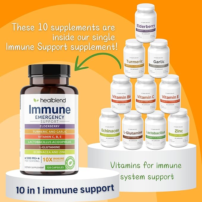 10 in 1 Immune Support Supplement Booster with Elderberry, Zinc, Echinacea, Turmeric, Lactobacillus Acidophilus, for Adults (3 Pack)