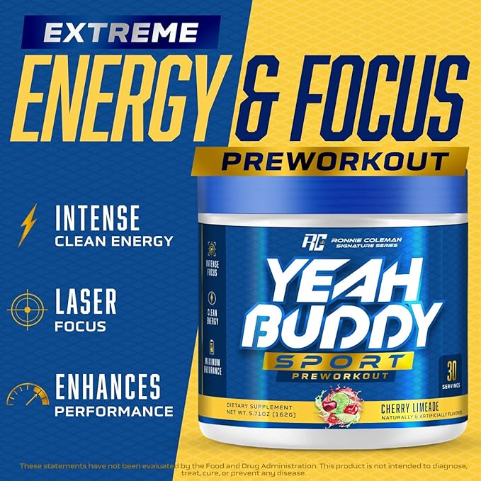 Ronnie Coleman Signature Series New Pre Workout Powder for Women & Men, Preworkout with Amino Acid Beta Alanine, L Citrulline, Caffeine for Energy Support, Endurance & Focus, Apple Blast, 30 Serving