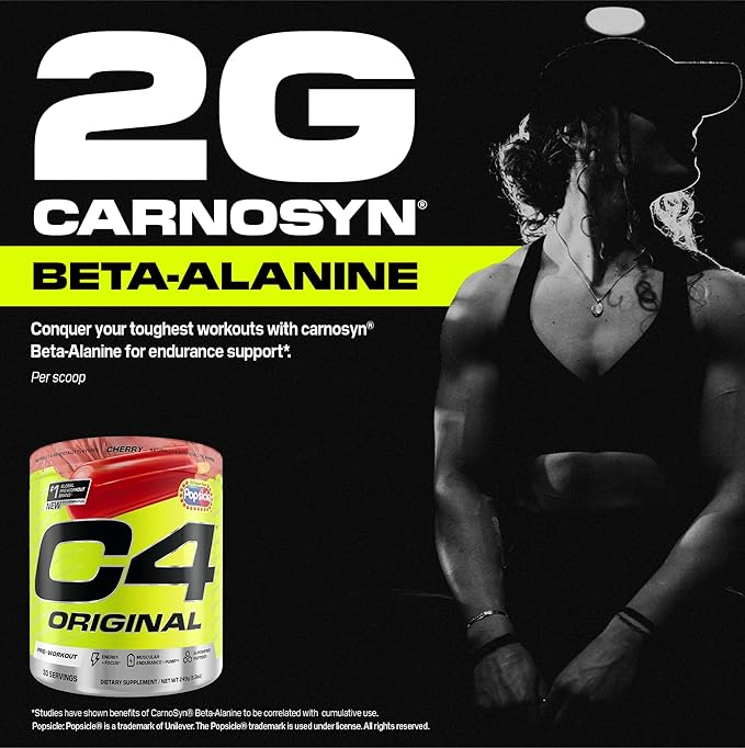 C4 Original Pre Workout – POPSICLE Cherry - Pre-Workout for Endurance, Focus & Performance with 200mg Caffeine, Beta-Alanine, Creatine Nitrate, L-Arginine & PeptiPump – Sugar Free, 30 Servings