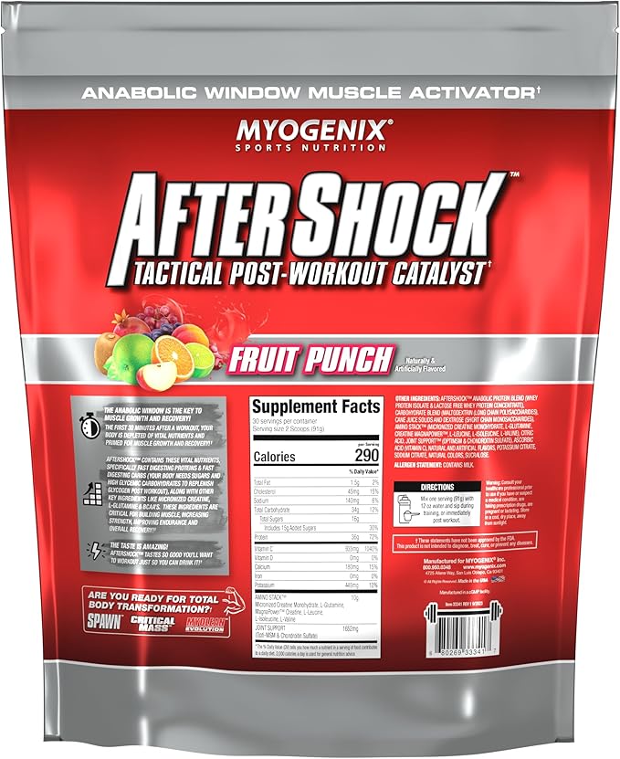 Myogenix Aftershock Post Workout, Muscle Growth Whey Protein Powder | Anabolic Whey Protein and Mass Building Carbohydrates | Fruit Punch 6 LBS