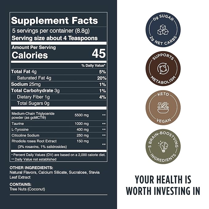 LIFESTACKS Focus Coffee Creamer for Energy & Clarity - MCT Powder + Nootropics + Adaptogens - Boost Productivity Without Jitters or Crash - Keto, Vegan, 0 Sugar - with Taurine, L-Tyrosine, Rhodiola