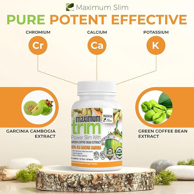 Maximum Slim Most Effective Formulation MaximumTrim Garcinia CAMBOGIA with Green Coffee Bean Extract All Natural Weight Loss, Appetite Suppressant & Fat Burner - Month Supply