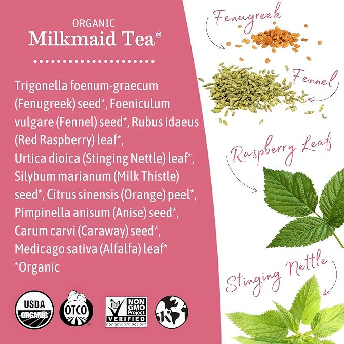 Earth Mama Organic Milkmaid® Tea | Lactation Support Herbal Tea Bags for Breastfeeding, Decaf Lactation Supplement for Increased Breast Milk Production, With Milk Thistle & Fenugreek (16-Count, 2PK)