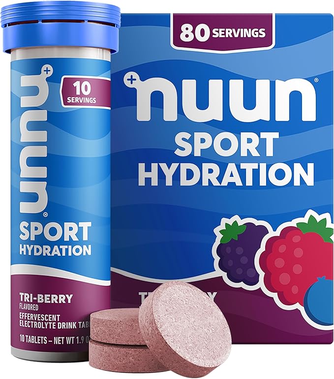 Nuun Sport Electrolyte Tablets with Magnesium, Calcium, Potassium, Chloride & Sodium, Gluten Free & Vegan, Tri-Berry, 8 Pack (80 Servings Total)