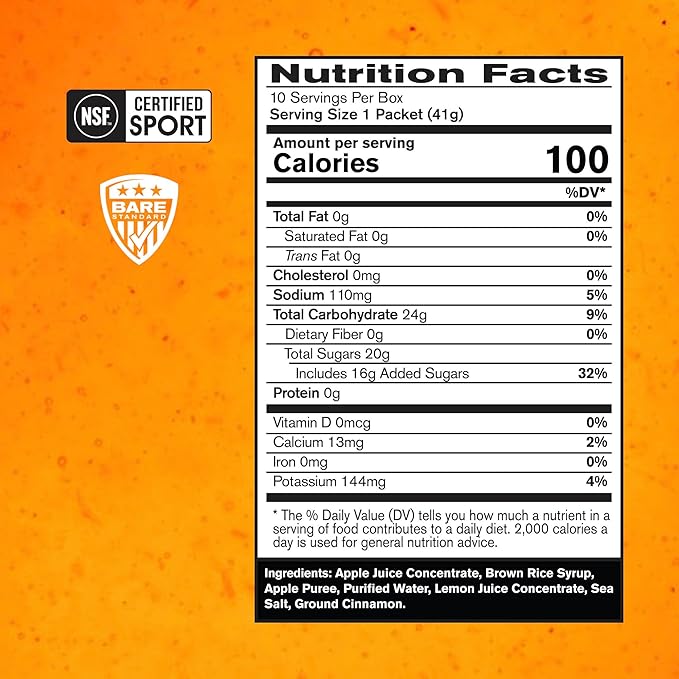 BARE PERFORMANCE NUTRITION, BPN Go Gel Endurance, 24g of Carbohydrates & 100 Calories per Pack, Vegan + Gluten Free Running Gel, 10 Single-Serving Packs, Apple Cinnamon