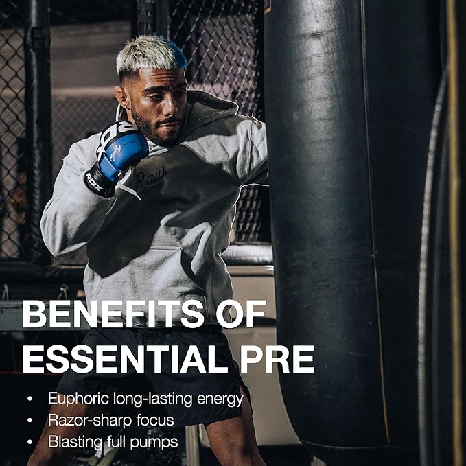 RAW Essential Pre-Workout Powder (Grape) - Chris Bumstead Sports Nutrition Supplement for Men & Women - Preworkout Energy Powder with Caffeine, L-Citrulline, L-Tyrosine, & Beta Alanine Blend