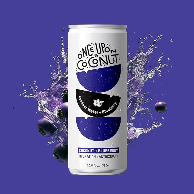 Once Upon a Coconut Blueberry Coconut Water - Low-Calorie, All-Natural Drink with Electrolytes - Non-GMO, Gluten-Free - Pack of 12 Cans (each 10.8 fl oz)