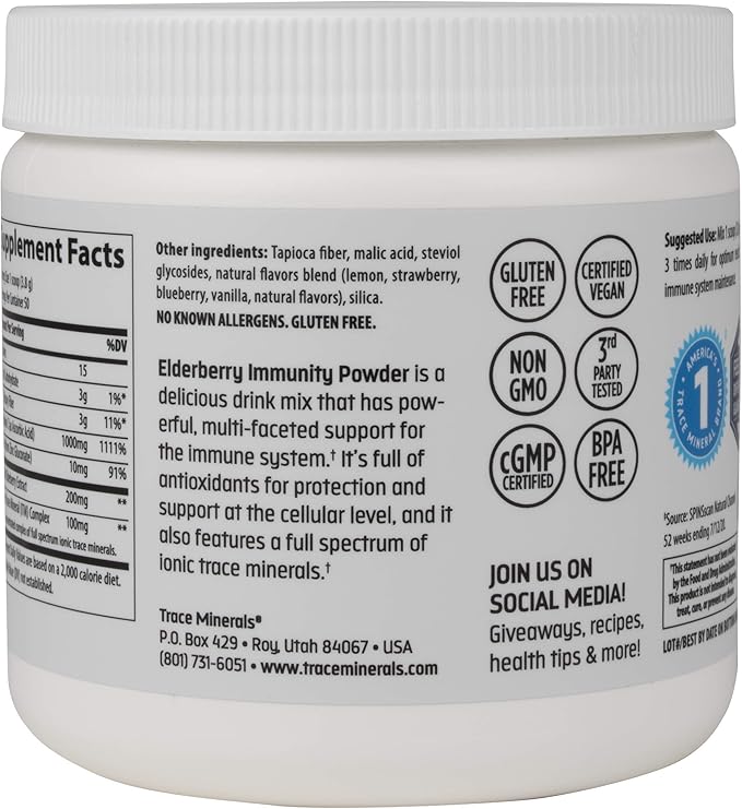Trace Minerals Elderberry Immunity - Health Support Drink Supplement with Elderberry - Antioxidant Supplement to Support Cell Integrity & Heart Health - Lemon Berry, 6.7 oz (50 Servings)