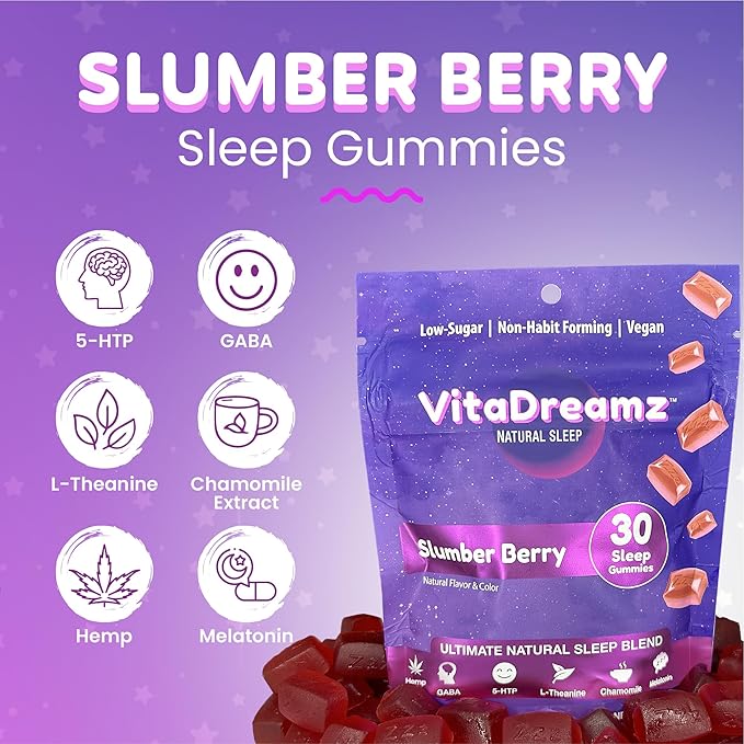 Melatonin Gummies for Sleep - Natural Sleep Aid Supplement with L-Theanine & GABA - SleepEZ Pillowz 30 Count