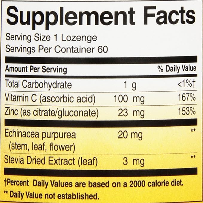 Nature's Way Zinc Lozenges with Vitamin C & Echinacea, Immune Support*, Wild Berry Flavored, 60 Lozenges (Pack of 2)