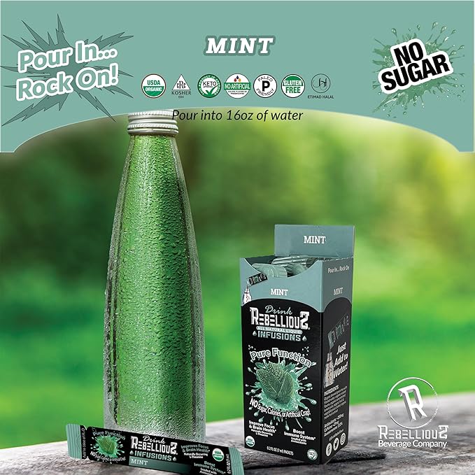 Mint Organic 0 Calorie Drink Mix – Sugar Free, Loaded with Antioxidants, L-Theanine, and Natural Caffeine – 10 Count