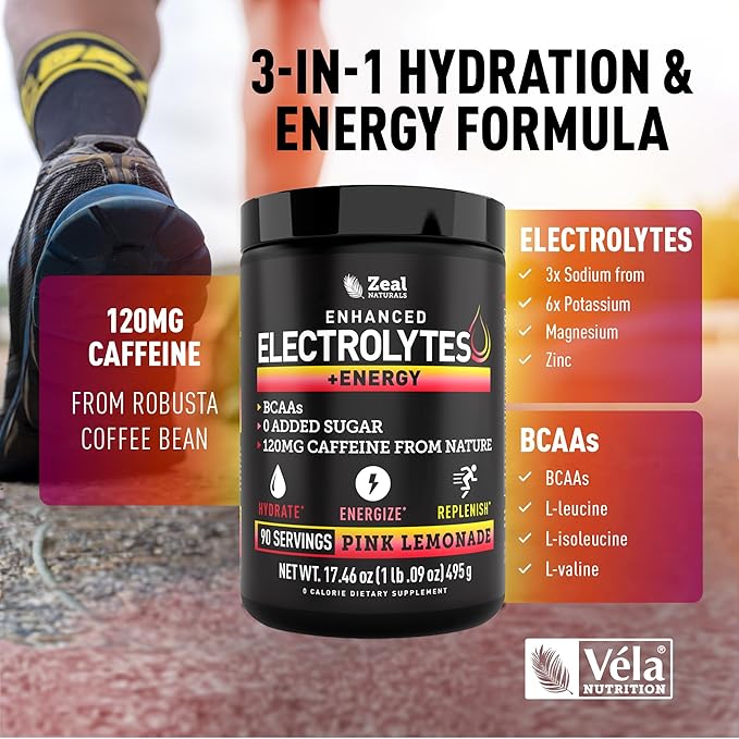 Pre-Workout Electrolyte + Energy Powder Drink Mix (90 Servings | Pink Lemonade) w/ 0 Sugar +BCAAs +B-Vitamins Electrolyte Supplement w Potassium Zinc & Magnesium for Hydration - Keto Electrolytes