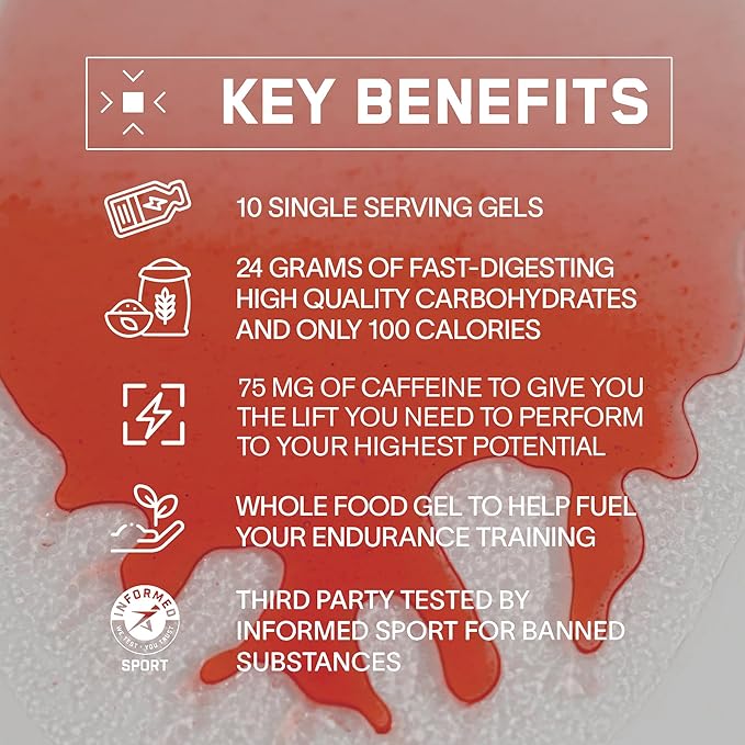 BARE PERFORMANCE NUTRITION, BPN Go Gel Endurance, 24g of Carbohydrates & 100 Calories per Pack, Vegan + Gluten Free Running Gel, 10 Single-Serving Packs, Caffeinated Mixed Berry