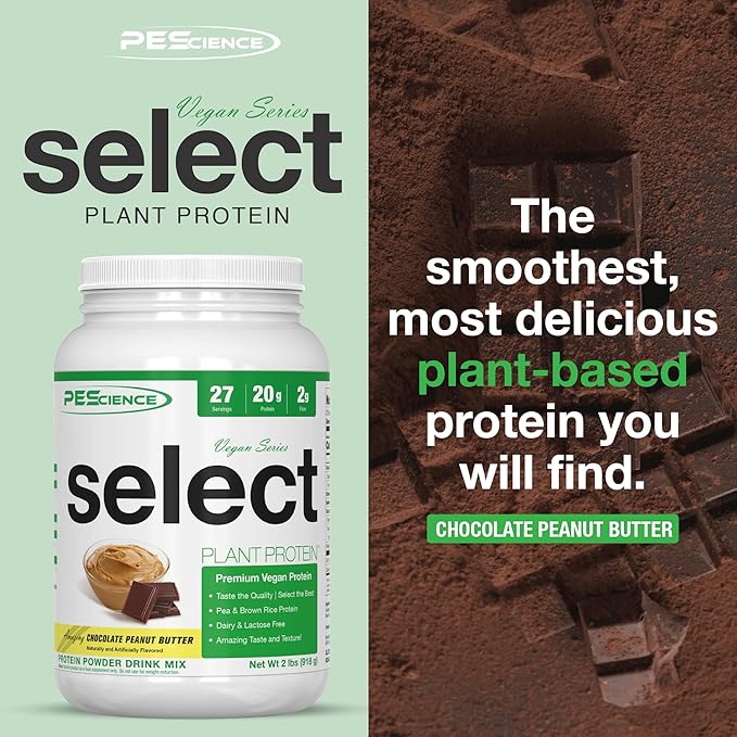 PEScience Select Vegan Plant Based Protein Powder, Chocolate Peanut Butter, 27 Serving, Premium Pea and Brown Rice Blend