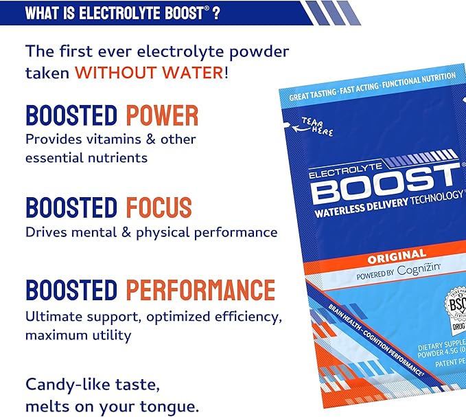 Electrolyte Powder Packets with Cognizin Take Without Water, Hydration Extending Supplement, No Sugar, No Stevia, No Caffeine, No Water Needed, Dissolves in Mouth, 14 Pack