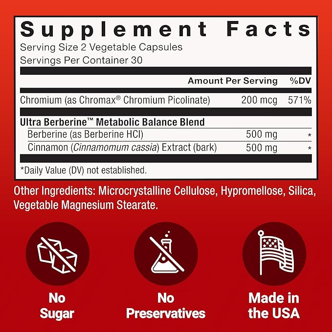 FORCE FACTOR Ultra Berberine Supplement, Contains Chromium to Support Metabolism & Berberine HCL for Heart Health, with Berberine 500mg, Clinically Studied Dose, Non-GMO, Gluten Free, 60 Capsules