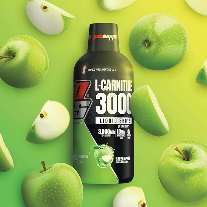 PROSUPPS L-Carnitine Liquid 3000, Stimulant-Free Liquid Shots for Men & Women - Clean Workout Drink for Energy, Performance & Muscle Recovery - No Sugar, No Carbs - 31 Servings, Green Apple