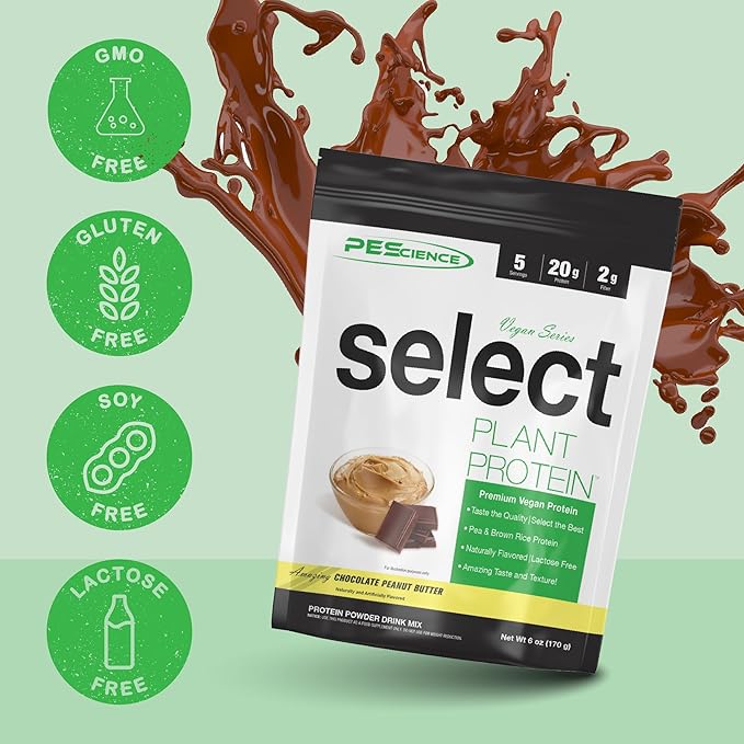 PEScience Select Vegan Plant Based Protein Powder, Chocolate Peanut Butter, 5 Serving, Premium Pea and Brown Rice Blend