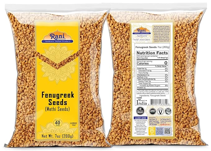 Rani Fenugreek (Methi) Seeds Whole 7oz (200g) Trigonella foenum graecum ~ All Natural | Vegan | Gluten Friendly | Non-GMO| Kosher | Indian Origin, used in cooking & Ayurvedic spice