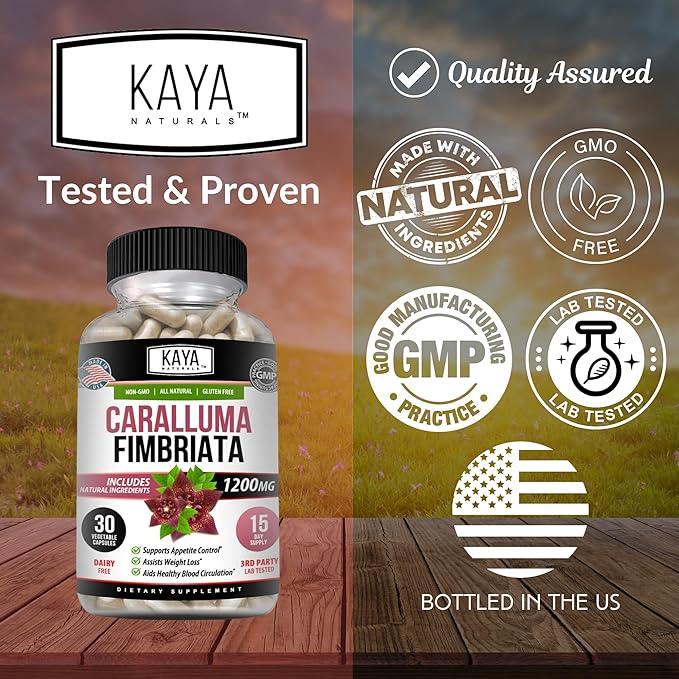 Kaya Naturals - Caralluma Fimbriata 1200mg High Potency Supplement | Maximum Strength Natural Endurance Support, Vegetarian Capsules (30 Count)