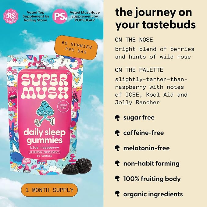 Sleep Gummies for Adults - Mushroom Supplement with Magnesium Citrate, L-Theanine, Chaga, Reishi & Chamomile for Deep Sleep, REM & Detox - Vegan & Sugar-Free - 60 Gummies (30 Servings)