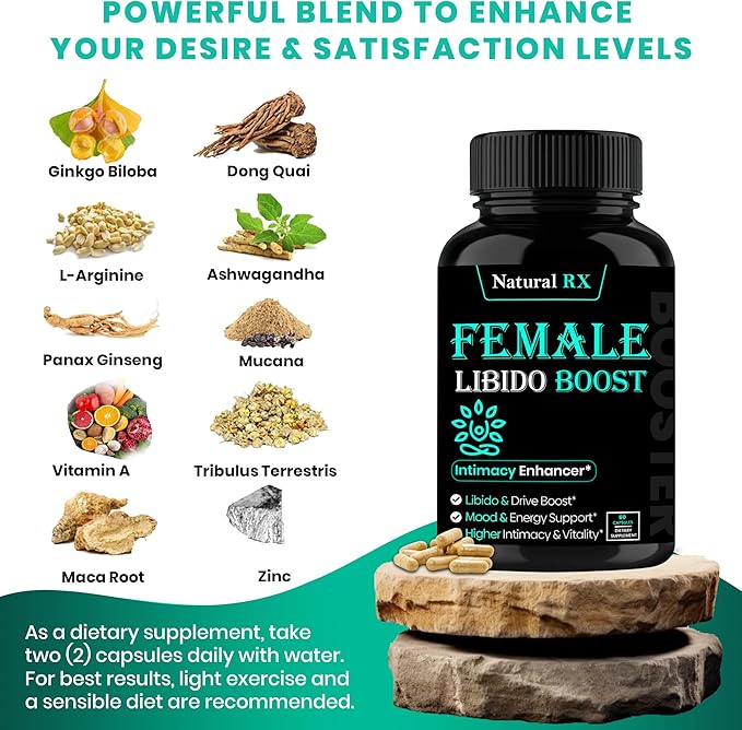 Fast Acting Female Libido Booster | Female Enhancement, Long Lasting, Hormonal Balance | High Intimacy, Increases Drive and Mood with Maca Root, Ginseng, Tribulus, Gingko| Non GMO USA Made 60 Capsules