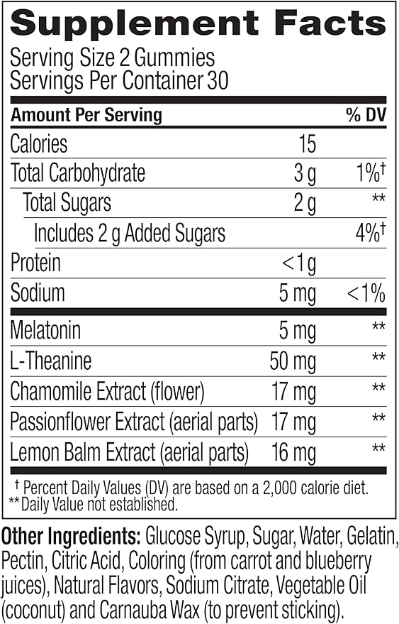 OLLY Extra Strength Sleep, 5 mg Melatonin L-Theanine, Chamomile and Botanicals - 60ct Pouch