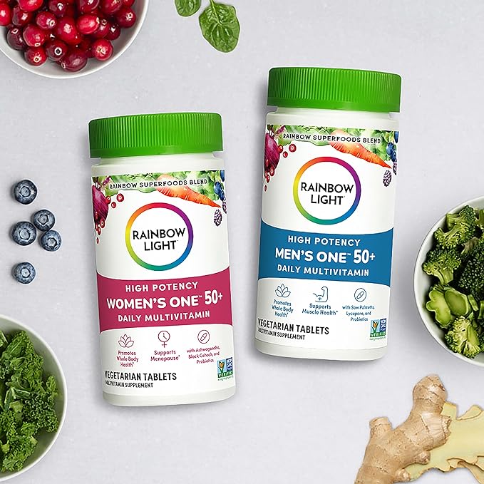 Rainbow Light Multivitamin for Men 50+, Vitamin C, D & Zinc, Probiotics, Men's One 50+ Multivitamin Provides High Potency Immune Support, Non-GMO, Vegetarian, 60 Tablets