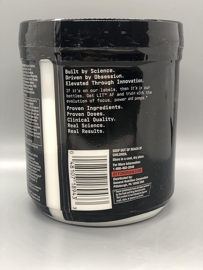 BEYOND RAW LIT Advanced Pre-Workout Formula, Lemon Ice, for Energy, Focus, Endurance, Pumps, with 300mg Rapid and Targeted Release Caffeine, Creatine, Betaine, Beta Alanine, Taurine, 20 Servings
