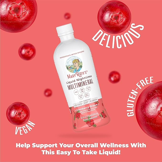 MaryRuth's Liquid Nighttime Multimineral | NO Melatonin | Bedtime Routine | Magnesium Citrate | Calcium | Zinc | Vitamin D3| Available in 4 Flavors | Vegan | Sugar Free | Gluten Free | 32 Oz