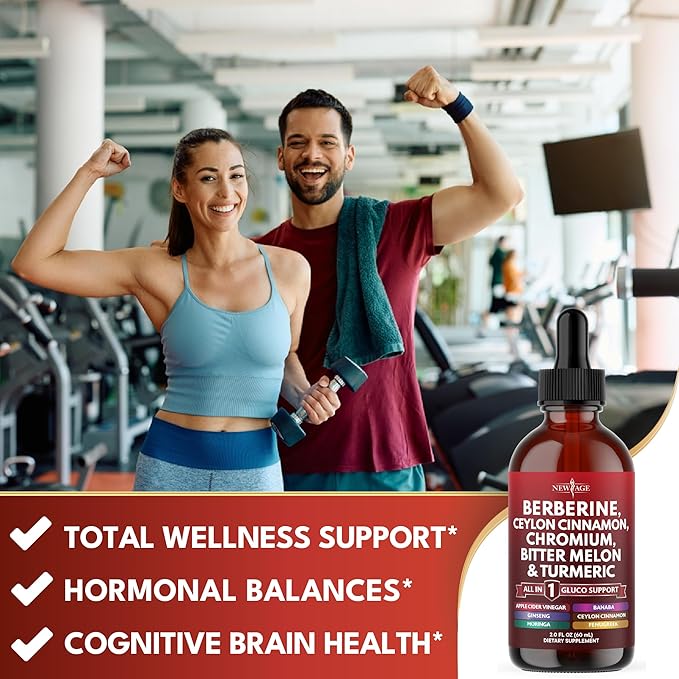 Berberine with Ceylon Cinnamon Supplement Liquid Drops + Bitter Melon Extract, Glucomannan, Gymnema, Chromium, Turmeric, Panax Ginseng, Moringa- 8 OZ